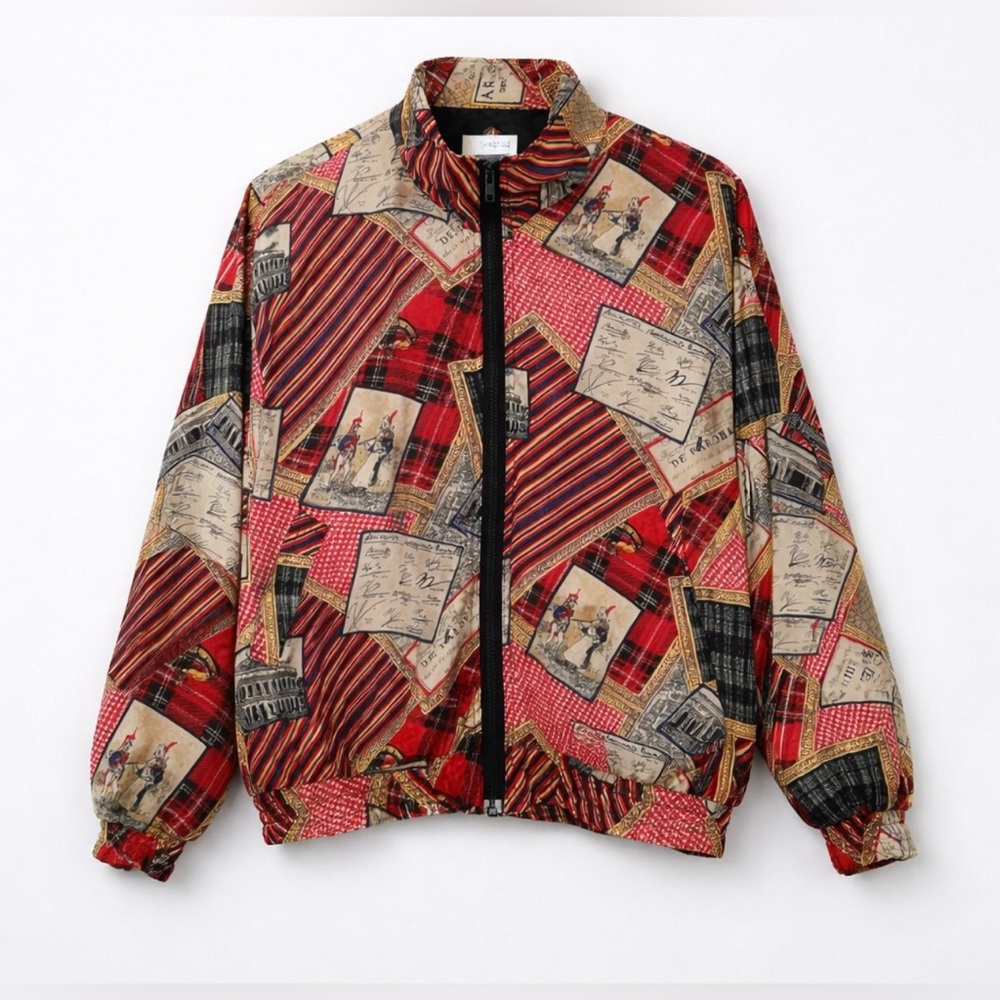 Vintage Bogari Silk Bomber Jacket Women M Multicolor Zip Front Graphic 11/2